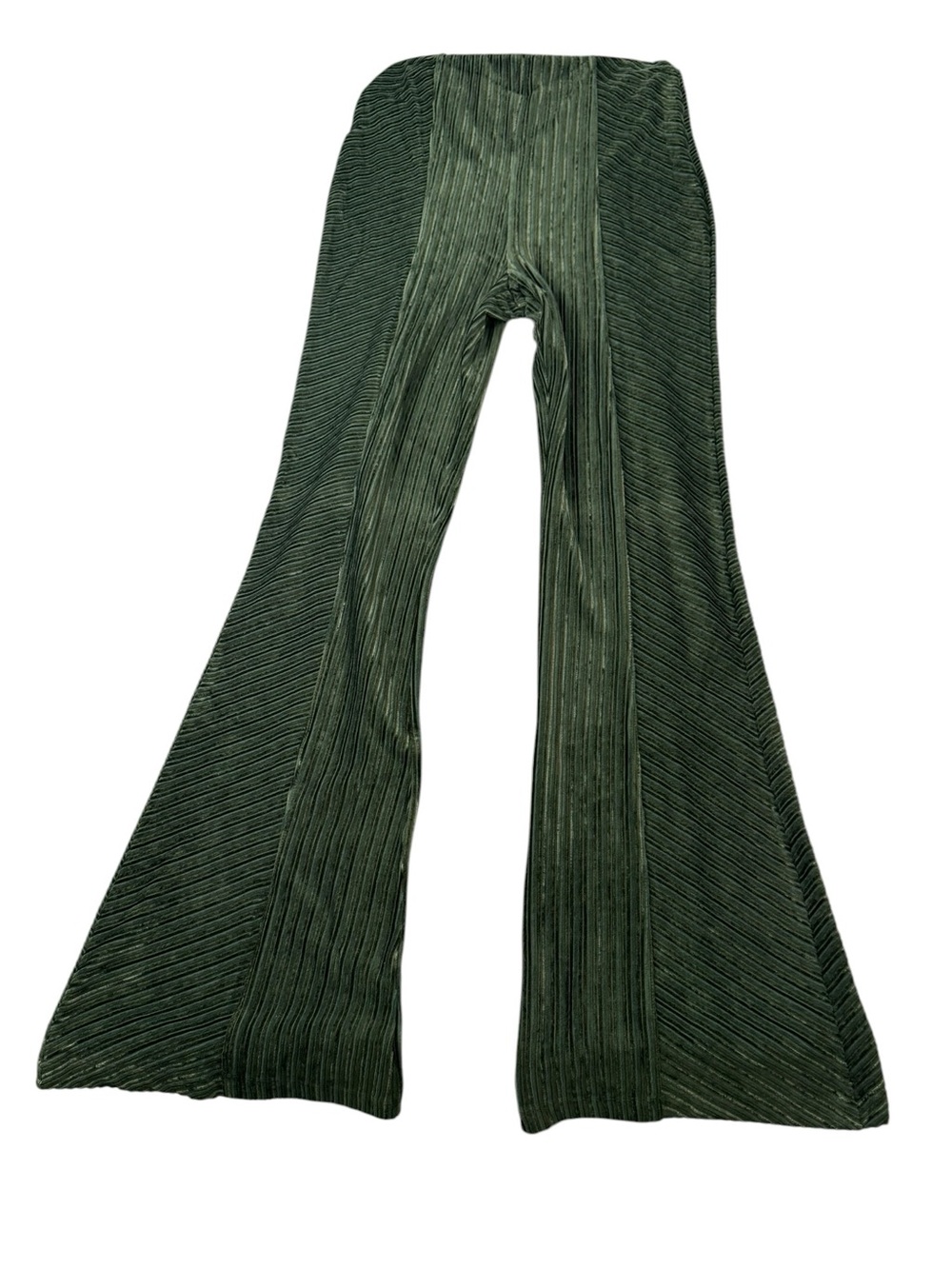 Free People Slim Pull-On Velvet Flare Trousers Ribbed Forest Green Pants Size M - Picture 5 of 7
